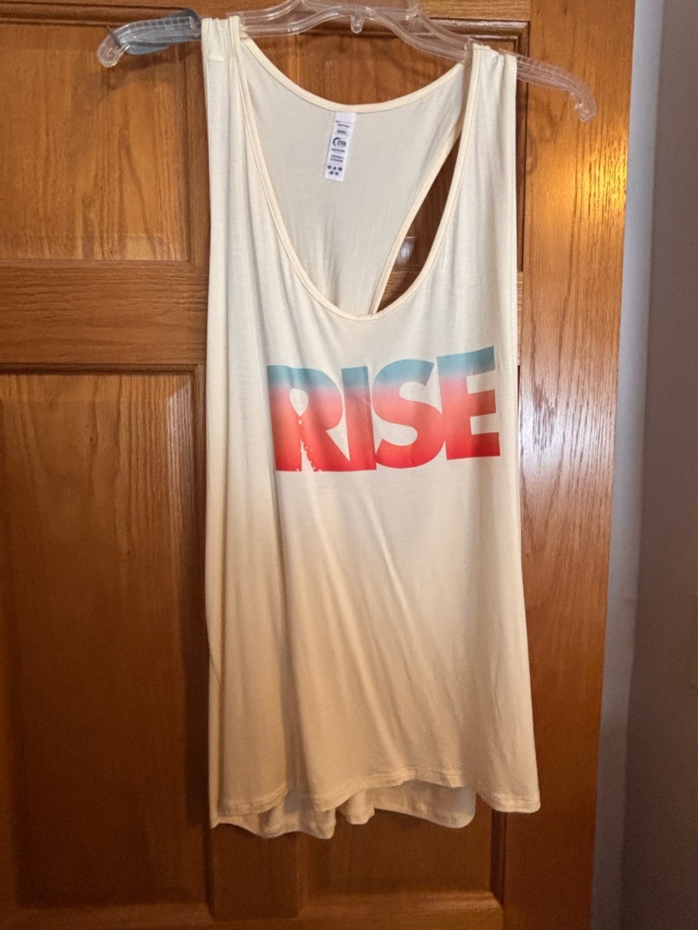 ZYIA Cream Tank Top with Red-to-Blue RISE Graphic